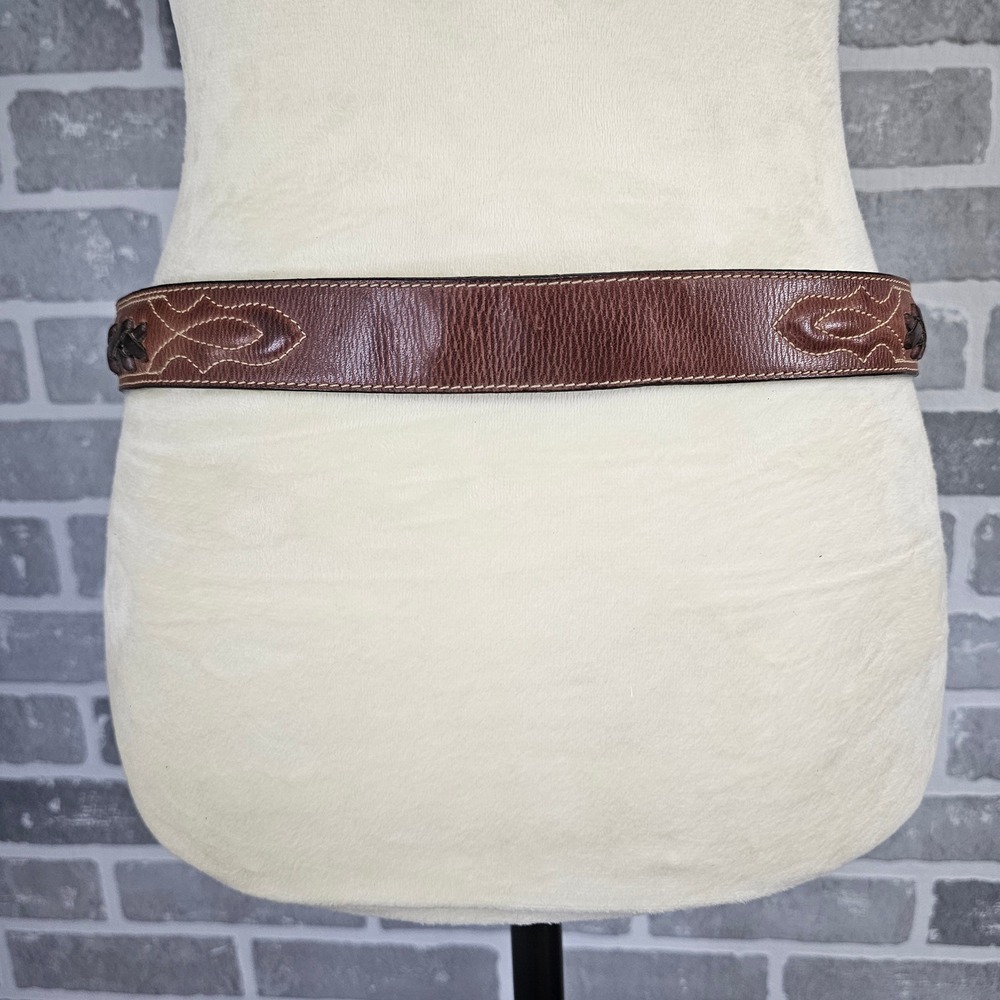 Jordache Vintage Brown Leather Western Belt Braided Leegin USA Gold Buckle 32 - Picture 5 of 11